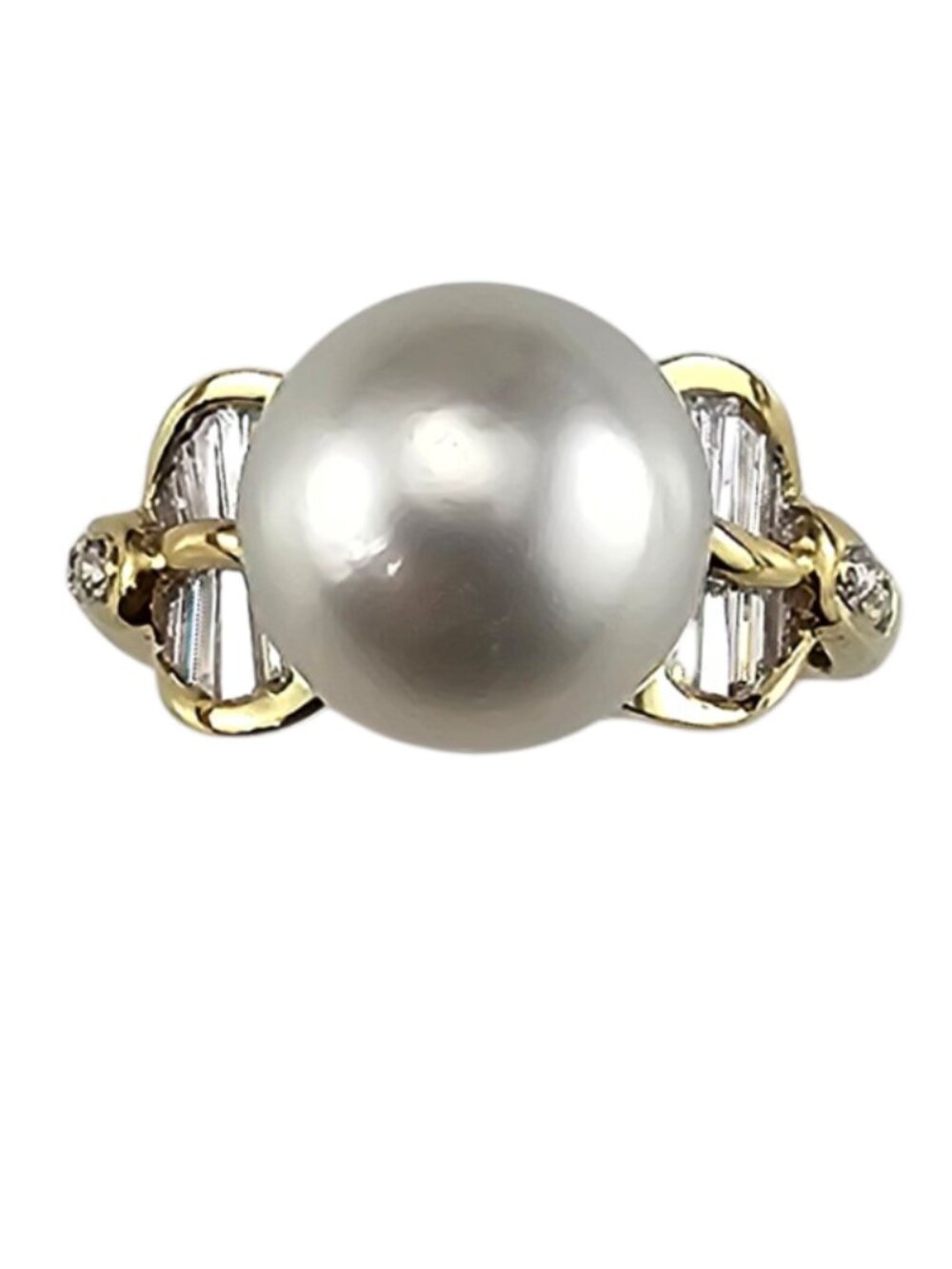 18K Yellow Gold Pearl and Diamond Ring Size 6.75 #25120